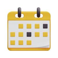 3d minimal yellow calendar icon vector. Isolated on white background. 3d planning, day month year time concept. Cartoon minimal style. 3d  calendar date icon vector render illustration.