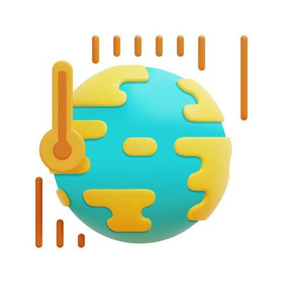 3d earth globe icon vector. Hot thermometer temperature. 3d climate change, temperature increase and global warming concept. Isolated on white background. 3d icon vector render illustration.