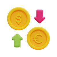 3d currency exchange icon vector. Isolated on white background. 3d investment, euro to dollar, business and finance concept. Cartoon minimal style. 3d money conversion icon vector render illustration.