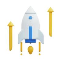 3d flying space rocket icon vector. Spaceship launch on white background. 3d space for business startup concept. Realistic creative conceptual symbols. 3d icon vector render illustration.