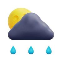 3d cloud, raindrop and moon icon vector. Isolated on white background. 3d weather, meteorology, forecast and nature concept. Cartoon minimal style. 3d rainy night icon vector render illustration.