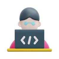 3d developer character working icon vector. Isolated on white background. 3d development and software concept. Cartoon minimal style. 3d coding icon vector render illustration.