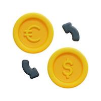 3d currency exchange icon vector. Isolated on white background. Euro to dollar. 3d banking, business and finance concept. Cartoon minimal style. 3d money conversion icon vector render illustration.