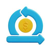 3d cash flow icon vector. Isolated on white background. 3d investment, business and finance concept. Cartoon minimal style. 3d coin with arrows icon vector render illustration.