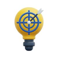 3d light bulb with target and arrow inside icon vector. Concept of success as planned, businessman are targeting and define the goal. 3d Idea target icon vector render illustration.