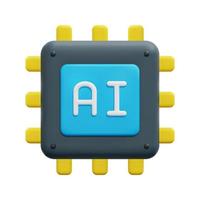 3d ai chip icon vector. Isolated on white background. 3d artificial intelligence, business and technology concept. Cartoon minimal style. 3d processor icon vector render illustration.