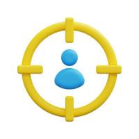 3d target icon vector. Isolated on white background. 3d market research, business and marketing concept. Cartoon minimal style. 3d customer focus icon vector render illustration.