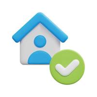 3d house with check marks icon vector. Isolated on white background. 3d rental property and real estate concept. Cartoon minimal style. 3d home icon vector render illustration.