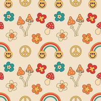 Retro groovy party elements seamless pattern vector