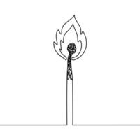 Burning match continuous line vector illustration