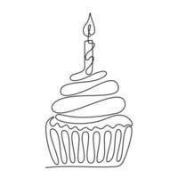 cumpleaños pastel con vela uno línea dibujo vector