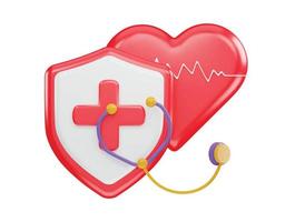 red heart with pulse line with diagnostic icon with 3d vector icon illustration transparent element
