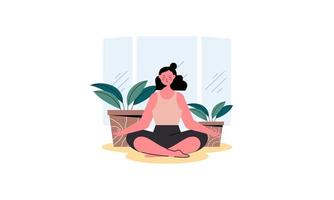 mujer meditando en yoga loto postura en naturaleza concepto ilustración vector