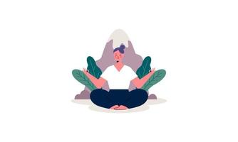 mujer meditando en yoga loto postura en naturaleza concepto ilustración vector