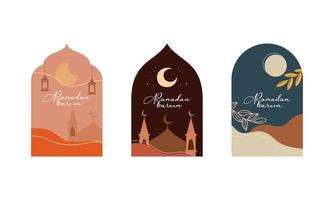 Collection of Ramadan Kareem with Islamic Frame and Modern Boho Style Design vector