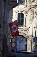 Wiesbaden, Germany, 2023 - socialist flag ghaning in the street photo