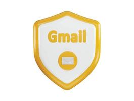 A yellow shield with the word gmail icon with 3d vector icon illustration