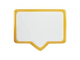 A yellow speech bubble with a white background icon with 3d vector icon illustration