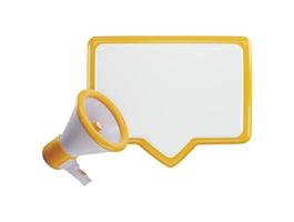 un amarillo megáfono con un blanco antecedentes y un blanco habla burbuja icono con 3d vector icono