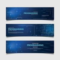 Computer Programming Horizontal banner, Technology Background Design, Set of Banners With Blue Background vector