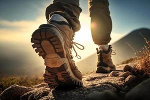 caminante en el montaña, creado con generativo ai foto