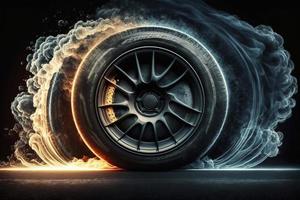 Car tyre on fire, created with generative AI photo