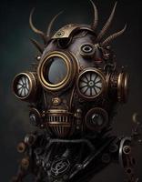 Portrait of the steampunk style robot, created with generative AI photo