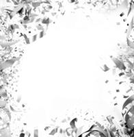 Silver confetti on white background with copy space, created with generative AI photo