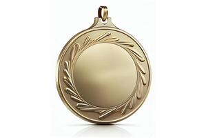 Blank gold medal on white background, created with photo