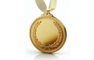 Blank gold medal on white background, created with photo