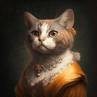 Cute orange cat dressed in a classic dress photo