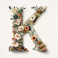Letter K made of flowers and leaves. Flower font concept, created with generative AI photo
