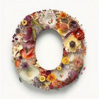 Letter O made of flowers and leaves. Flower font concept, created with generative AI photo