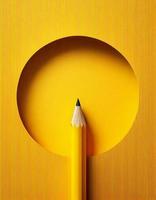 Pencil and round hole with copy space, minimalistic concept template, created with generative AI photo
