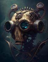 Portrait of the steampunk style robot, created with generative AI photo