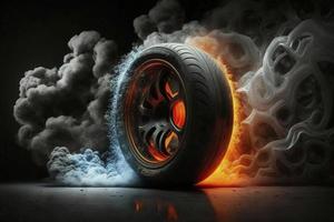 Car tyre on fire, created with generative AI photo