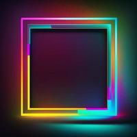 Abstract illuminated square framed neon background, created with generative AI photo