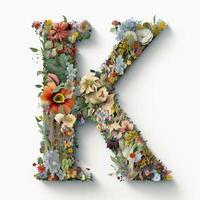 Letter K made of flowers and leaves. Flower font concept, created with generative AI photo