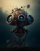 Portrait of the steampunk style robot, created with generative AI photo