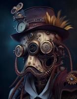 Portrait of the steampunk style robot, created with generative AI photo