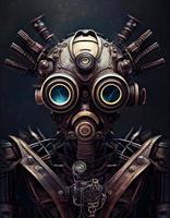 Portrait of the steampunk style robot, created with generative AI photo