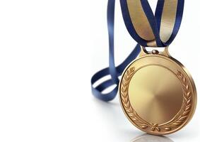 Blank gold medal on white background, created with photo