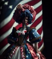 Doll dressed in US flag colors, created with generative AI photo