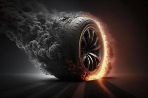 Car tyre on fire, created with generative AI photo