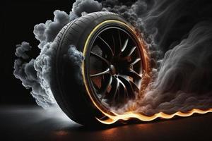 Car tyre on fire, created with generative AI photo