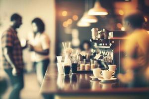 Blurred background image of coffee shop, created with generative AI photo