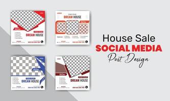 Modern house sale real estate social media post bundle vector