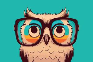 hipster owl with glasses illustration, animal on colorful background vector