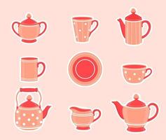 Coffee set or tea set.Tea accessories in the kitchen. Vector cartoon illustration.