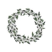 Eco-decor, wreath with green leaves and branches in rustic style. Vector flat illustration. Perfect for poster, print, card, invitation, congratulations.